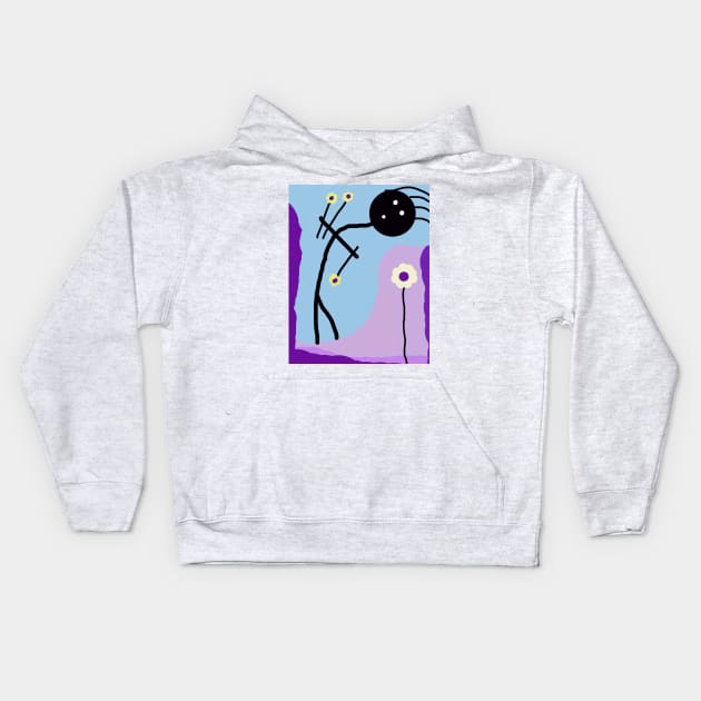 Kid Holding Flowers Stick Figure Kids Hoodie by Eigo Wild